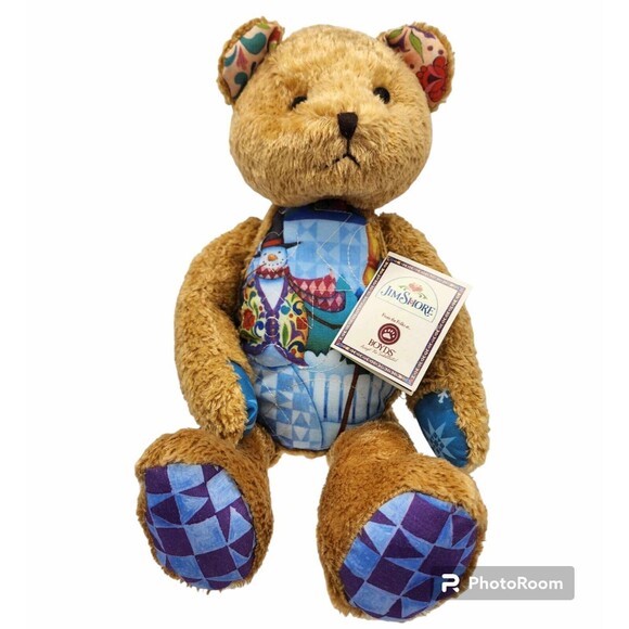 Boyds Jim Shore Flurries Snowman Teddy Bear 15” Plush Quilted Fabric Belly w/Tag - Picture 1 of 8